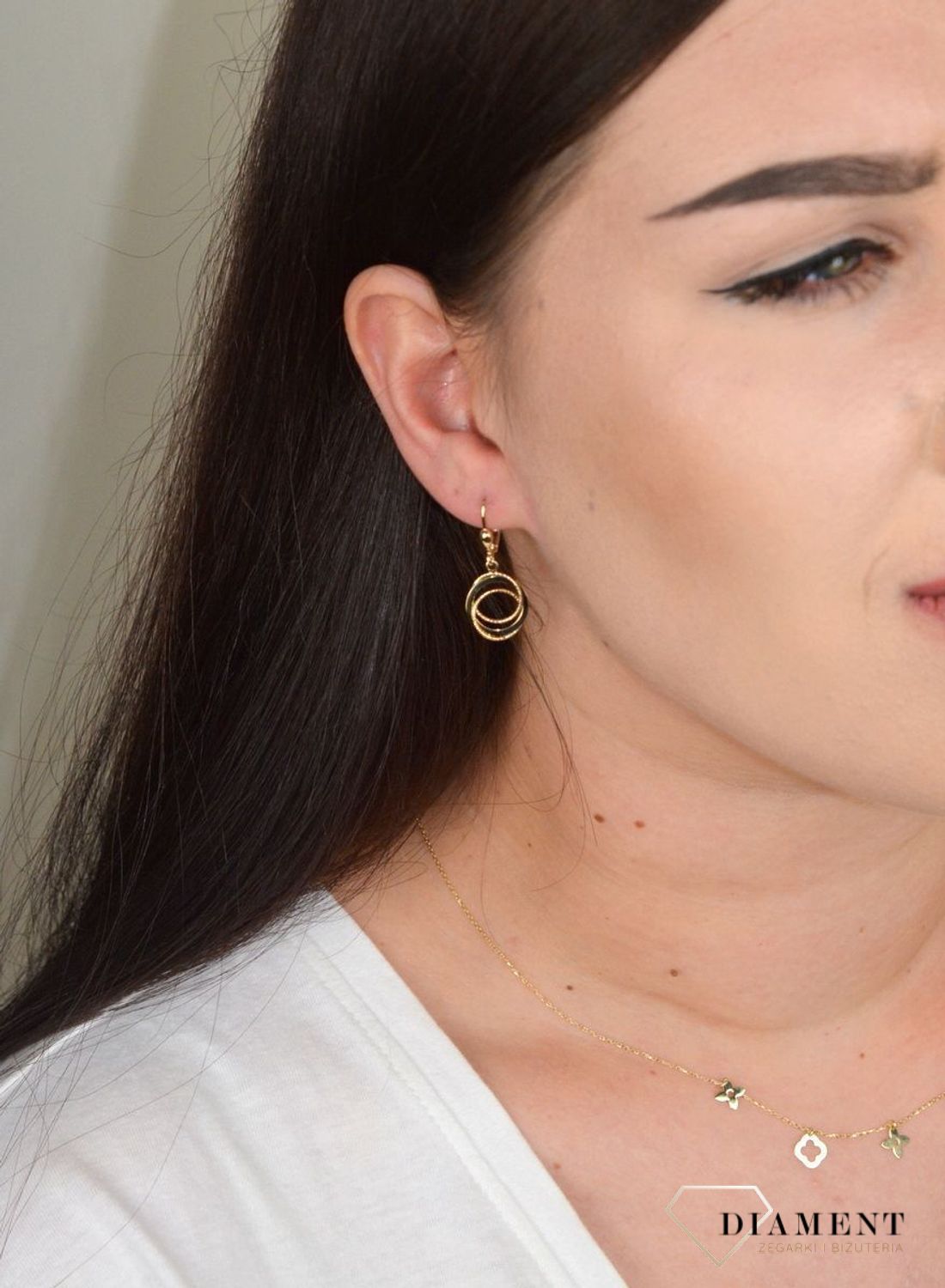 Złote kolczyki wiszące z wzorem połączonych kontur koła KL 7279.jpg